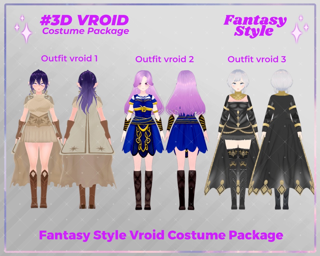 3D VRoid Outfit Pack Heroic & Mystic Fantasy Costumes for VRoid Models | VRoid Clothes, VRoid Knight Dress, VRoid Dark Sorceress Outfit