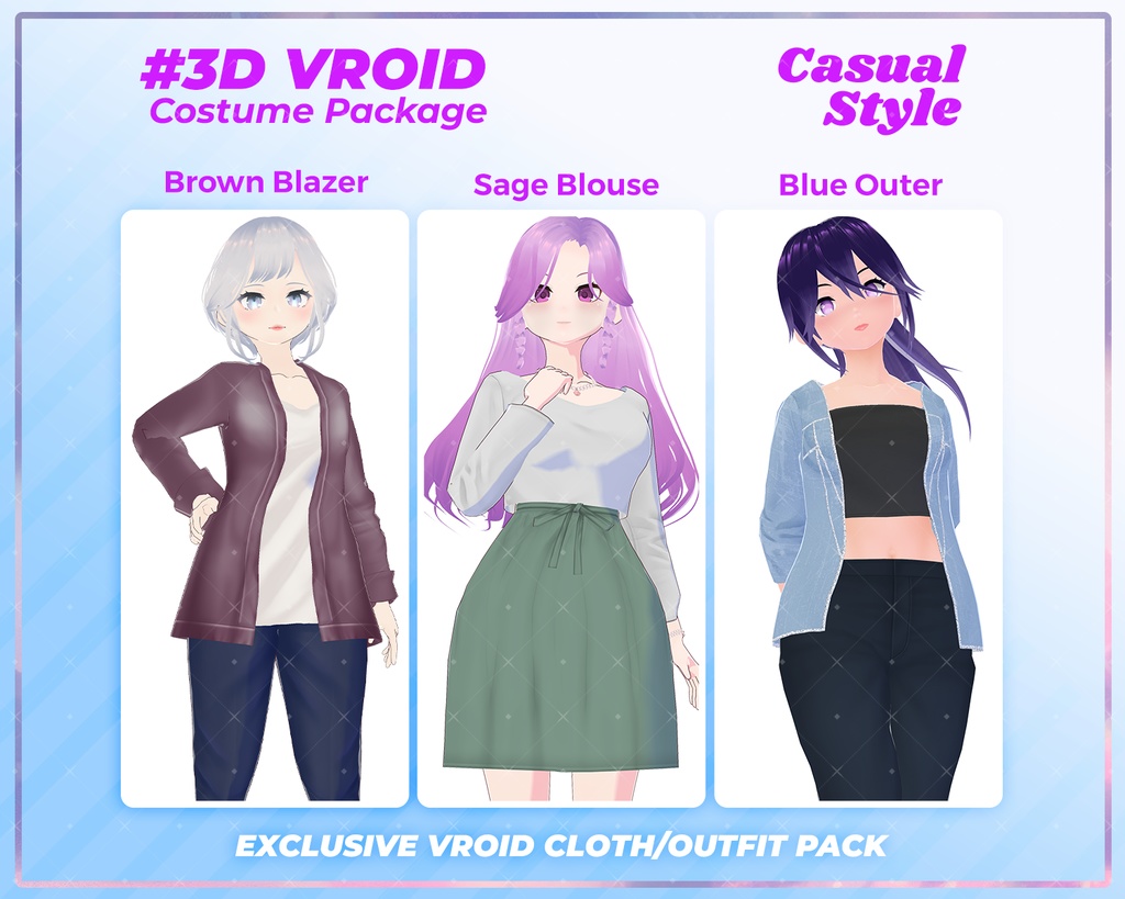3D VRoid Outfit Pack Chic & Stylish Casual Attire for VRoid Models | VRoid Clothes, VRoid Costume, VRoid Fashion