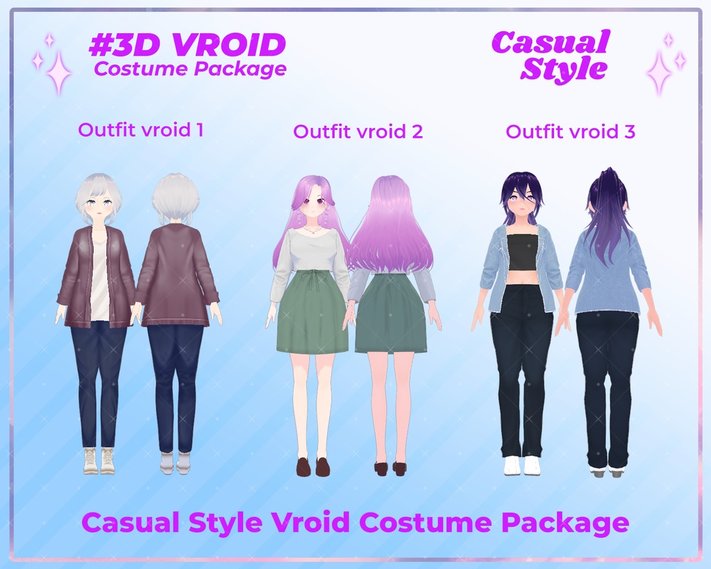 3D VRoid Outfit Pack Chic & Stylish Casual Attire for VRoid Models | VRoid Clothes, VRoid Costume, VRoid Fashion