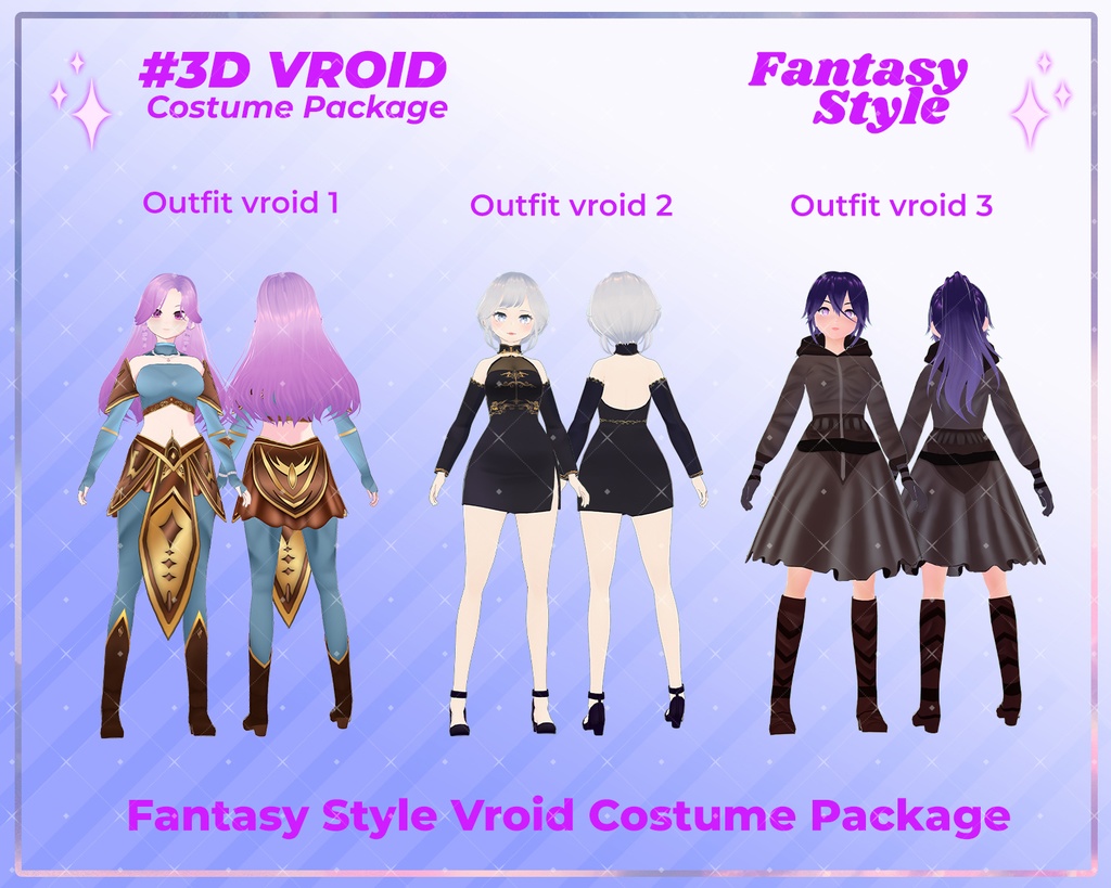 3D VRoid Outfit Pack Enchanted Fantasy Attire for VRoid Models | VRoid Clothes, VRoid Mystic Fashion, VRoid RPG Costume