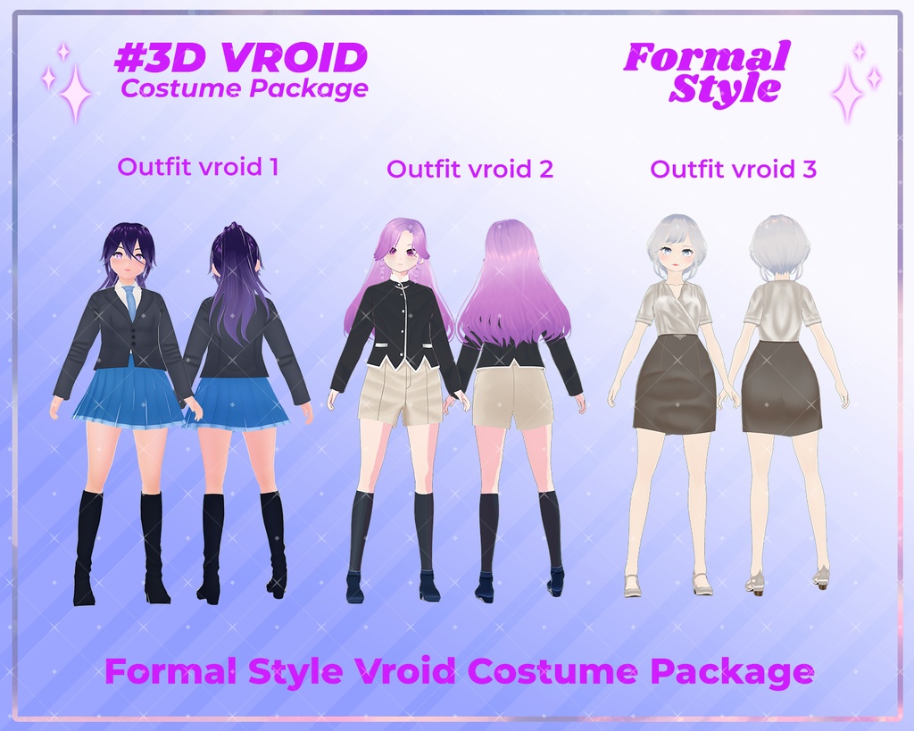 3D VRoid Outfit Pack Elegant Formal Attire for VRoid Models | VRoid Clothes, VRoid Business Wear, VRoid Professional Fashion