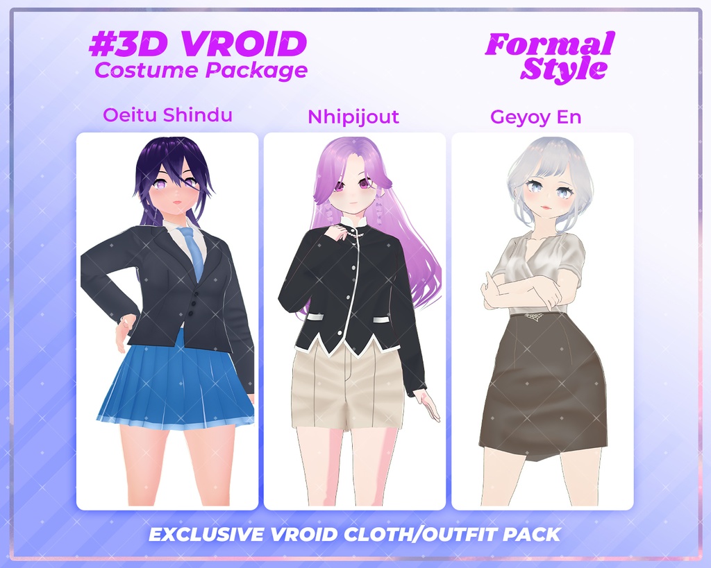 3D VRoid Outfit Pack Elegant Formal Attire for VRoid Models | VRoid Clothes, VRoid Business Wear, VRoid Professional Fashion