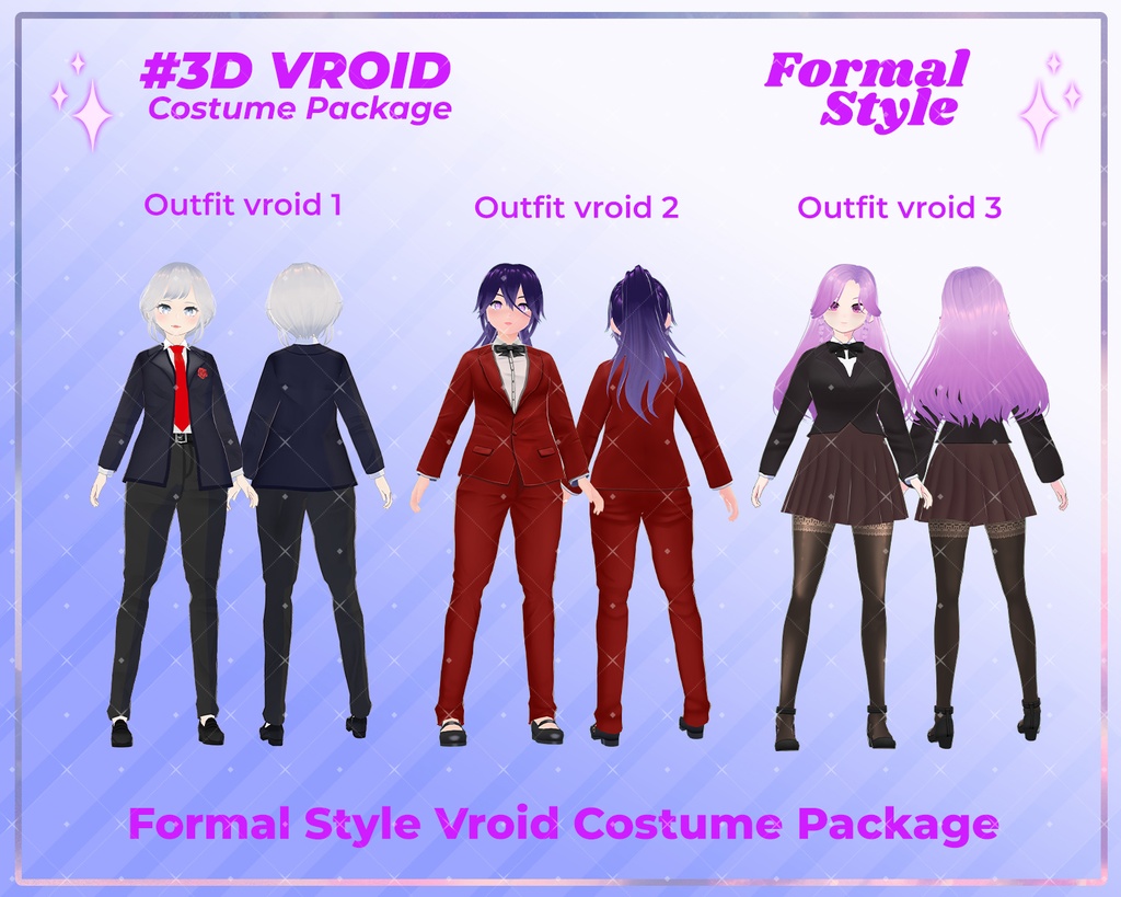 3D VRoid Outfit Pack Elegant Formal Suits for VRoid Models | VRoid Clothes, VRoid Business Fashion, VRoid Office Wear, VRoid Professional Attire