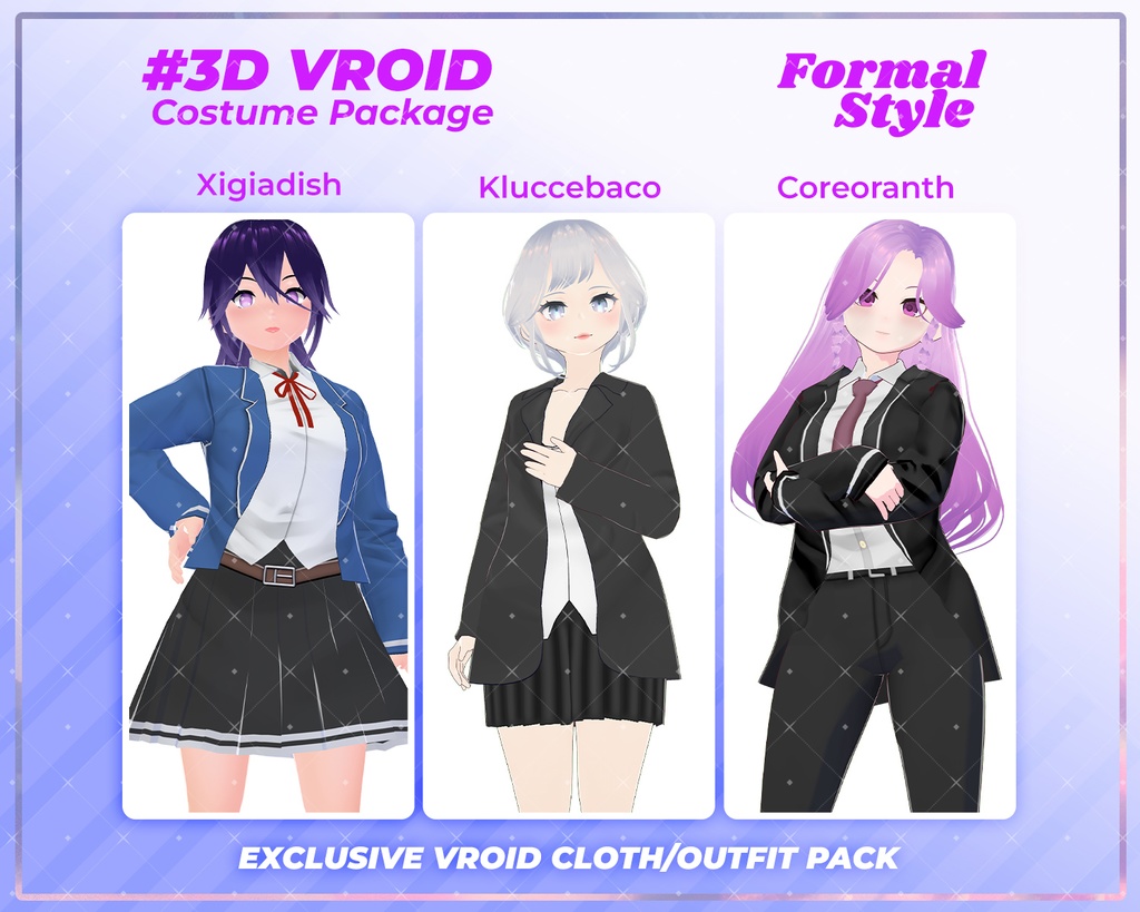 3D VRoid Outfit Pack Stylish & Professional Formal Wear for VRoid Models | VRoid Clothes, VRoid Business Attire, VRoid School Uniform