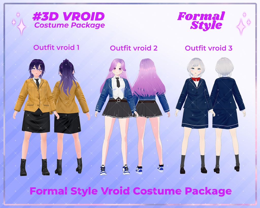 3D VRoid Outfit Pack Professional & Academy Formal Wear for VRoid Models | VRoid Clothes, VRoid Suit, VRoid School Uniform, VRoid Business Attire