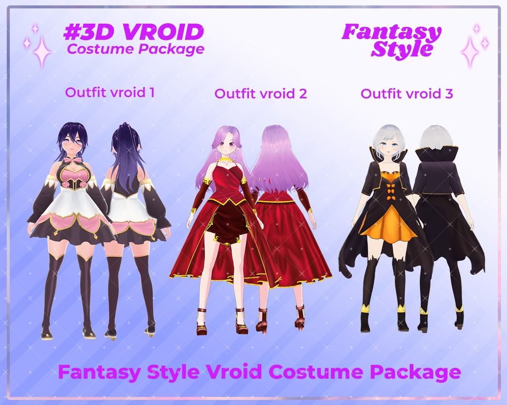 3D VRoid Outfit Pack Enchanted Fantasy Dresses for VRoid Models | VRoid Clothes, VRoid Magical Fashion, VRoid Royal Gown, VRoid Sorceress Costume