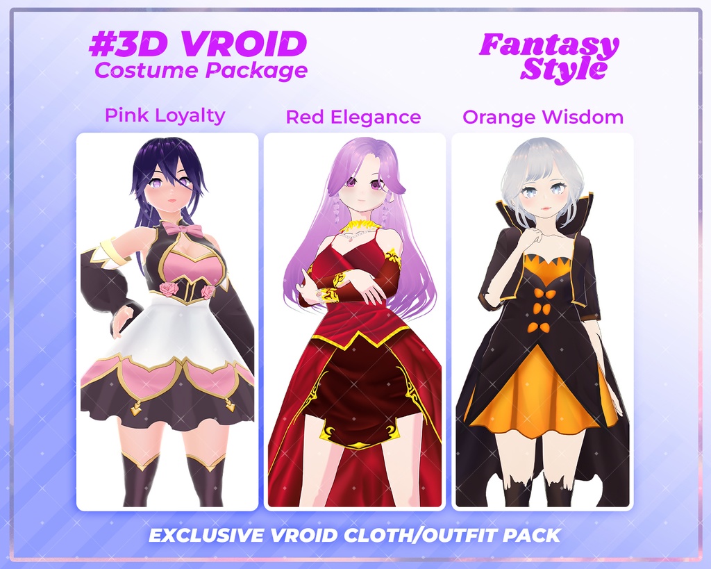 3D VRoid Outfit Pack Enchanted Fantasy Dresses for VRoid Models | VRoid Clothes, VRoid Magical Fashion, VRoid Royal Gown, VRoid Sorceress Costume
