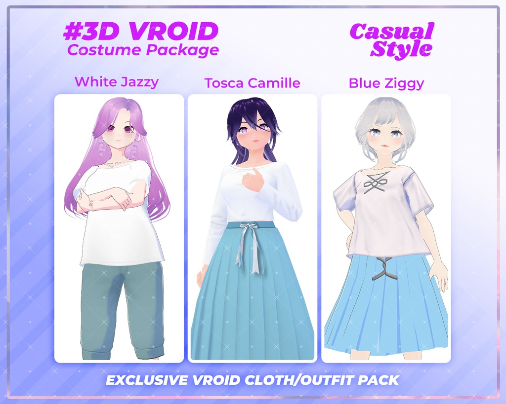 3D VRoid Outfit Pack Relaxed Casual Wear for VRoid Models | VRoid Clothes, VRoid Comfy Fashion, VRoid Everyday Outfit, VRoid Chill Attire
