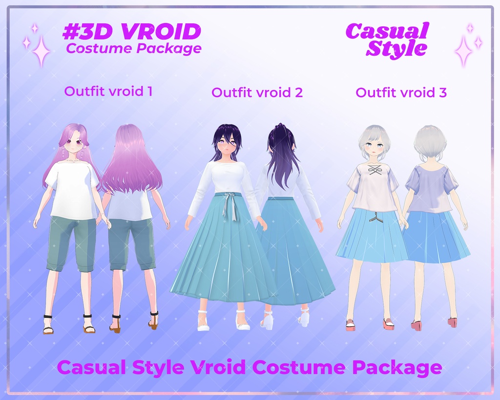 3D VRoid Outfit Pack Relaxed Casual Wear for VRoid Models | VRoid Clothes, VRoid Comfy Fashion, VRoid Everyday Outfit, VRoid Chill Attire