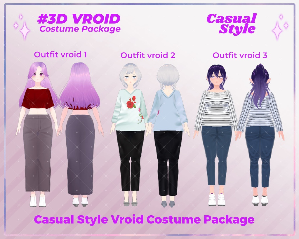 3D VRoid Outfit Pack Elegant & Stylish Casual Wear for VRoid Models | VRoid Clothes, VRoid Fashion, VRoid Custom Outfit