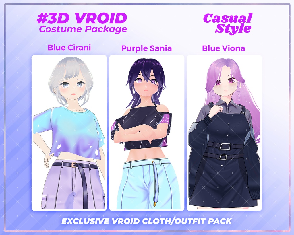 3D VRoid Outfit Pack Stylish & Modern Casual Wear for VRoid Models | VRoid Clothes, VRoid Trendy Fashion, VRoid Streetwear