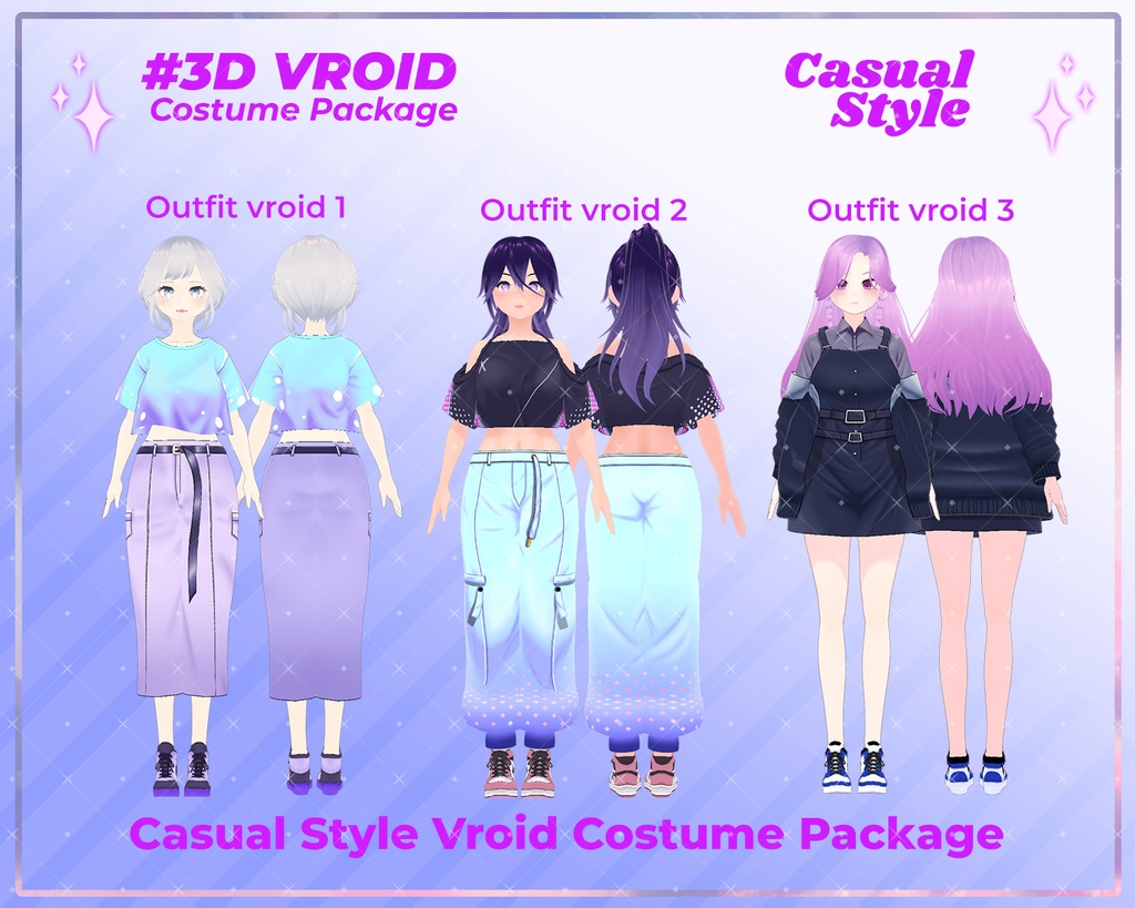 3D VRoid Outfit Pack Stylish & Modern Casual Wear for VRoid Models | VRoid Clothes, VRoid Trendy Fashion, VRoid Streetwear