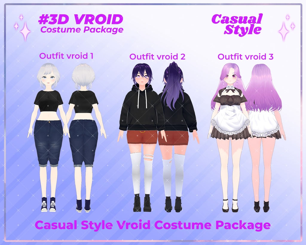 3D VRoid Outfit Pack Casual & Cute Everyday Wear for VRoid Models | VRoid Clothes, VRoid Hoodie, VRoid Maid Dress, VRoid Fashion
