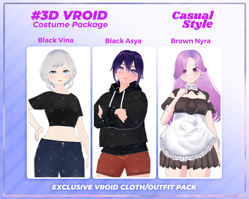 3D VRoid Outfit Pack Casual & Cute Everyday Wear for VRoid Models | VRoid Clothes, VRoid Hoodie, VRoid Maid Dress, VRoid Fashion