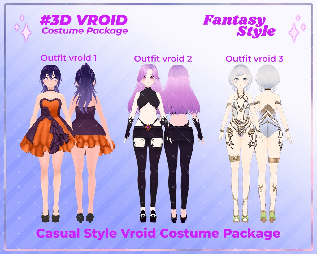 3D VRoid Outfit Pack Fantasy & Enchanted Warrior Costumes for VRoid Models | VRoid Clothes, VRoid Sorceress Dress, VRoid Battle Armor, VRoid Fashion