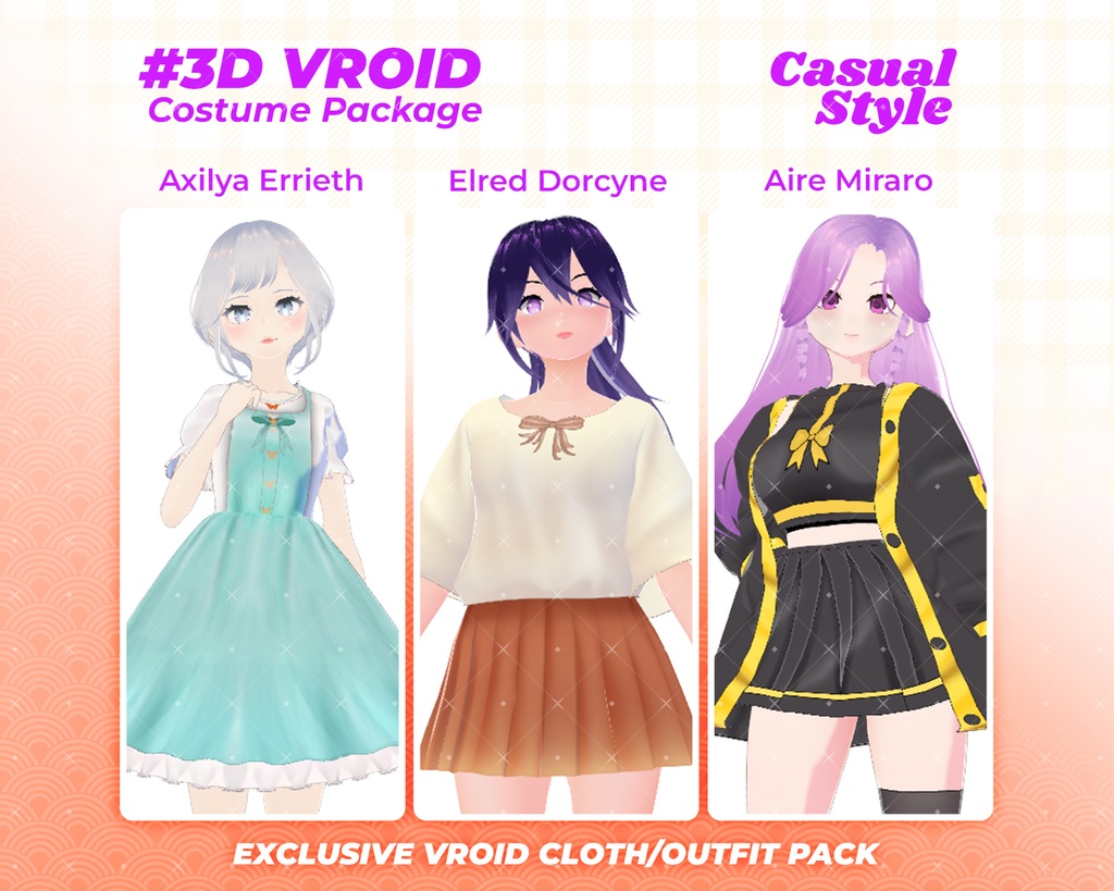 3D VRoid Outfit Pack Elegant, Cute & School-Inspired Fashion for VRoid Models | VRoid Clothes, VRoid Costume, VRoid Fashion