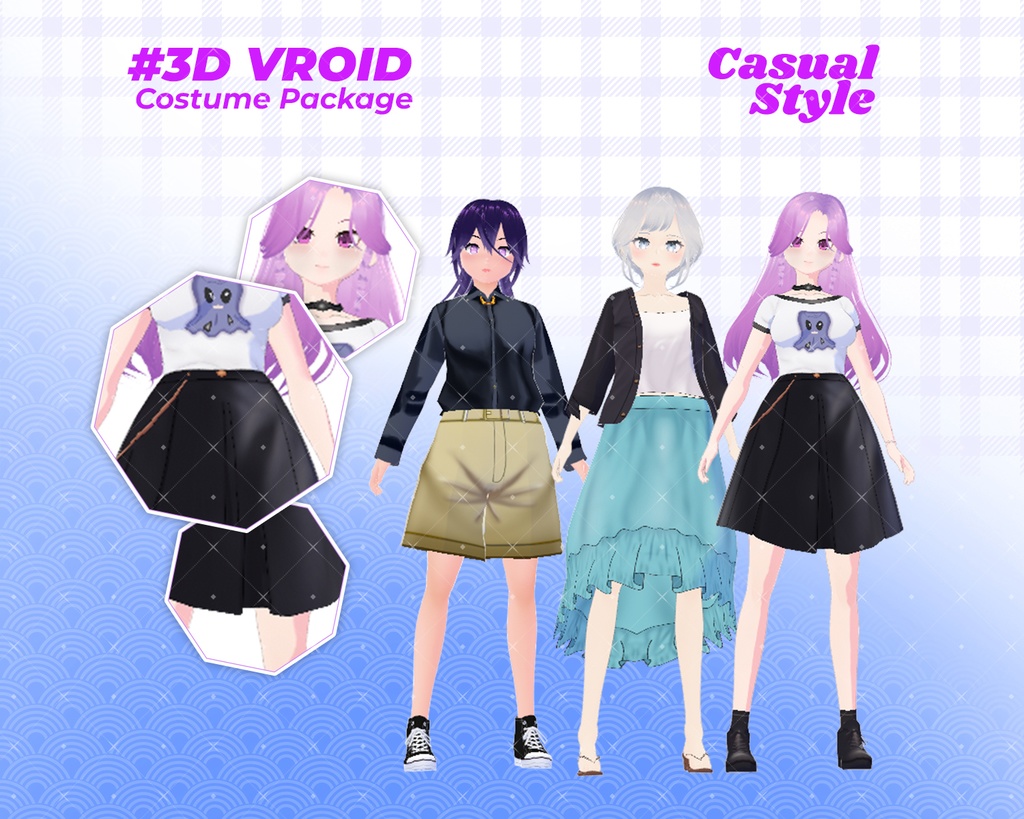 3D VRoid Outfit Pack Trendy & Chic Casualwear for VRoid Models | VRoid Clothes, VRoid Costume, VRoid Fashion