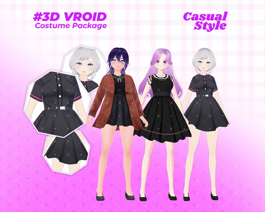 3D VRoid Outfit Pack Chic & Modern Black Dresses for VRoid Models | VRoid Clothes, VRoid Costume, VRoid Fashion