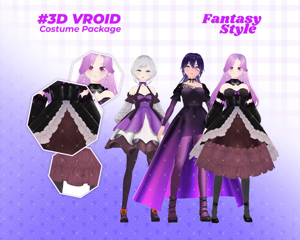 3D VRoid Outfit Pack Elegant & Fantasy-Themed Dresses for VRoid Models | VRoid Clothes, VRoid Costume, VRoid Fashion