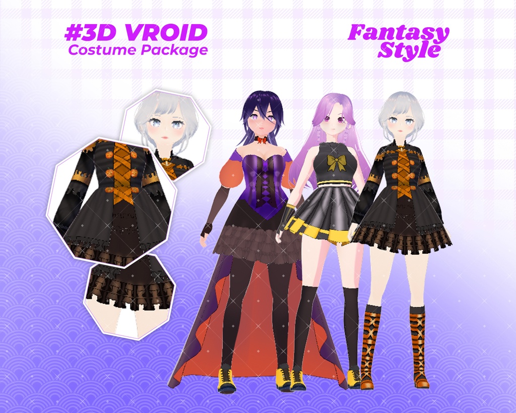 3D VRoid Outfit Pack Halloween & Fantasy-Inspired Dresses for VRoid Models | VRoid Clothes, VRoid Costume, VRoid Fashion