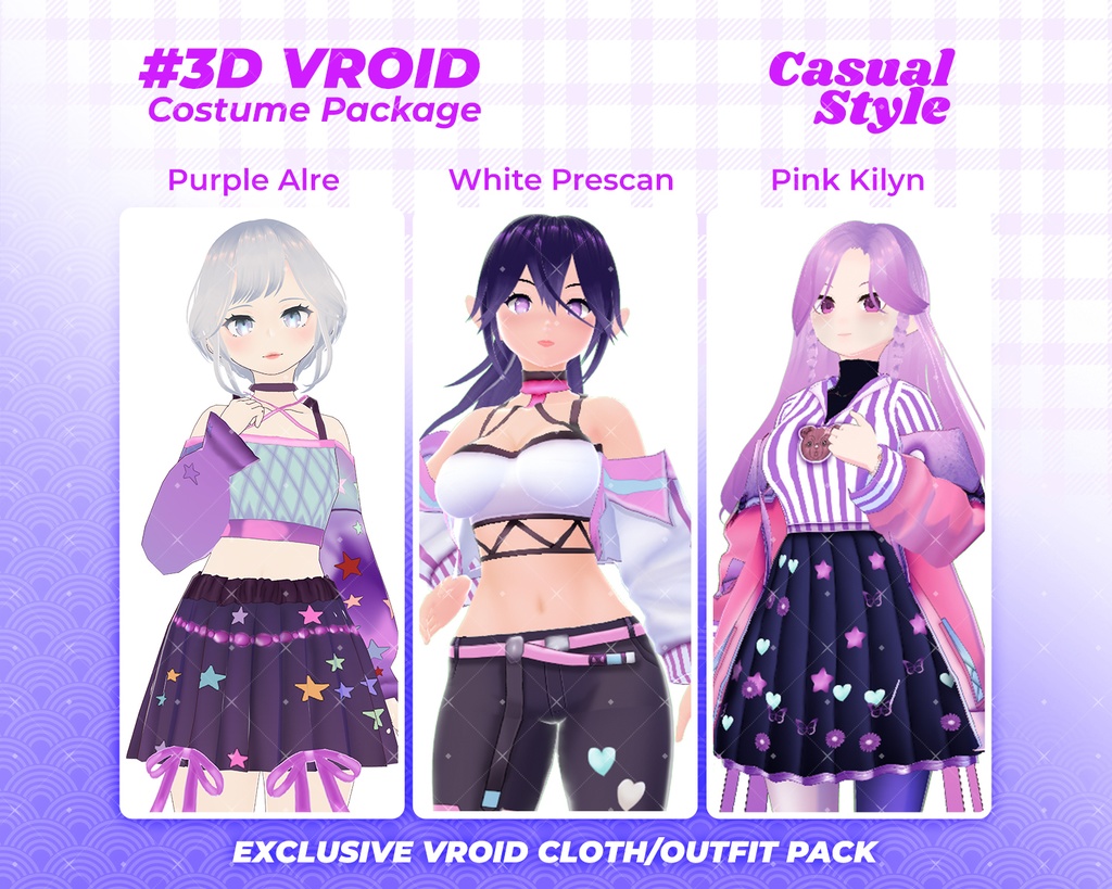 3D VRoid Outfit Pack Trendy & Kawaii Pastel Fashion for VRoid Models | VRoid Clothes, VRoid Costume, VRoid Fashion
