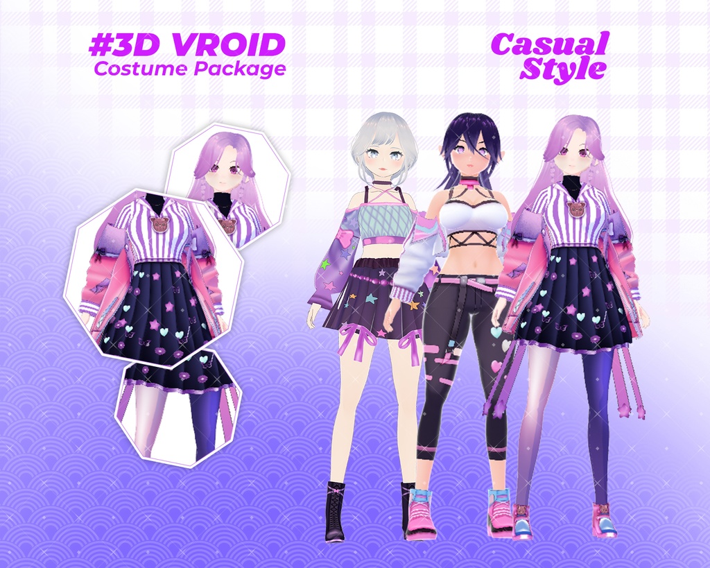 3D VRoid Outfit Pack Trendy & Kawaii Pastel Fashion for VRoid Models | VRoid Clothes, VRoid Costume, VRoid Fashion