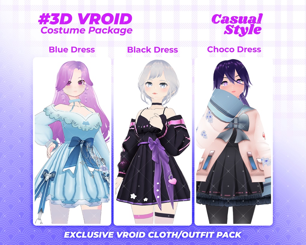 3D VRoid Outfit Pack Elegant & Cute Fantasy-Inspired Dresses for VRoid Models | VRoid Clothes, VRoid Costume, VRoid Fashion