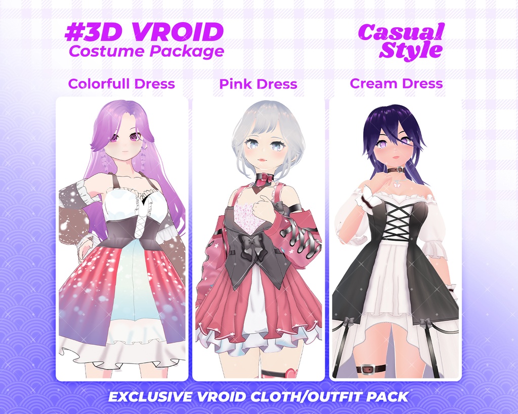 3D VRoid Outfit Pack Vibrant & Elegant Dresses for VRoid Models | VRoid Clothes, VRoid Costume, VRoid Fashion