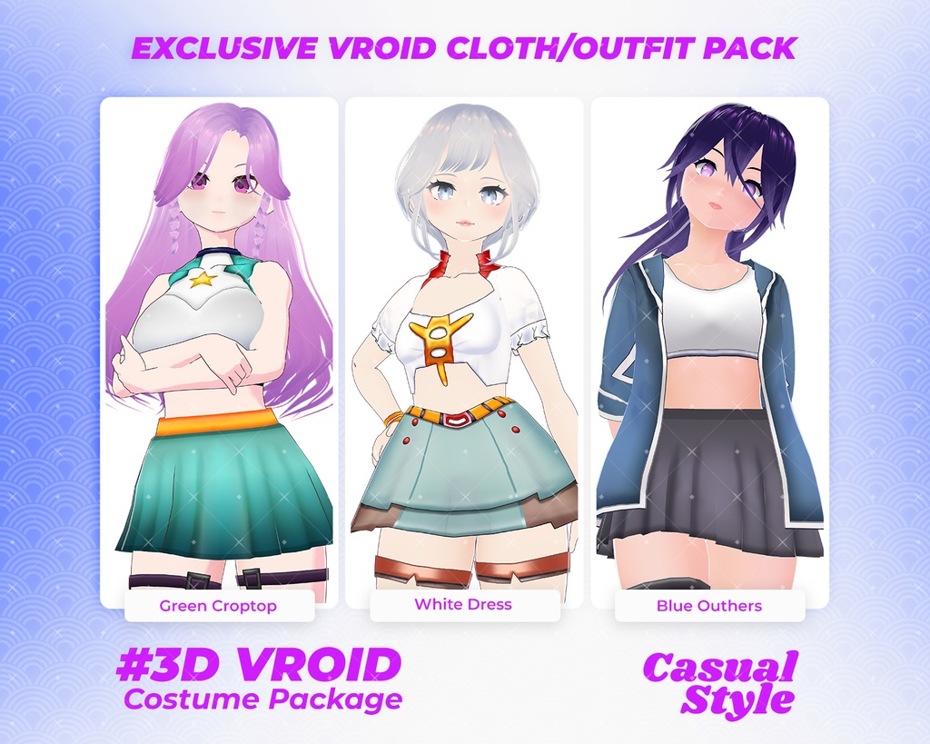 3D VRoid Outfit Pack Trendy & Casual Fashion for VRoid Models | VRoid Clothes, VRoid Costume, VRoid Fashion