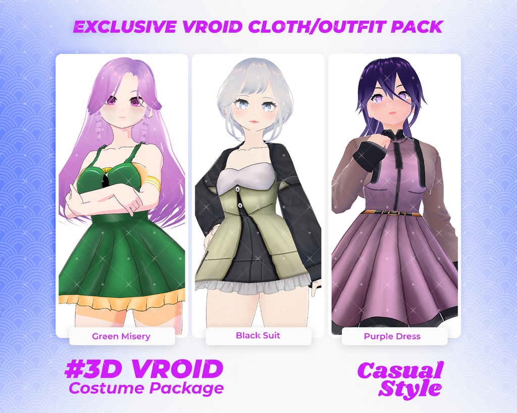 3D VRoid Outfit Pack Elegant & Chic Casual Dresses for VRoid Models | VRoid Clothes, VRoid Costume, VRoid Fashion