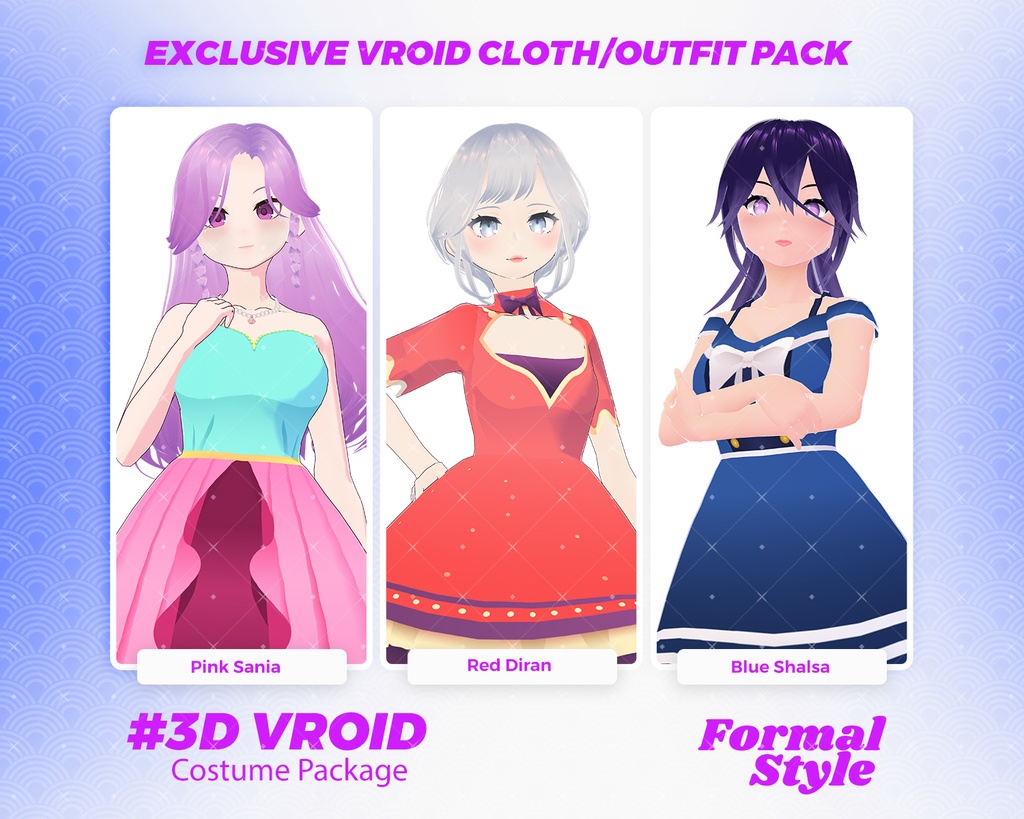 3D VRoid Outfit Pack Elegant & Stylish Formal Dresses for VRoid Models | VRoid Clothes, VRoid Costume, VRoid Fashion