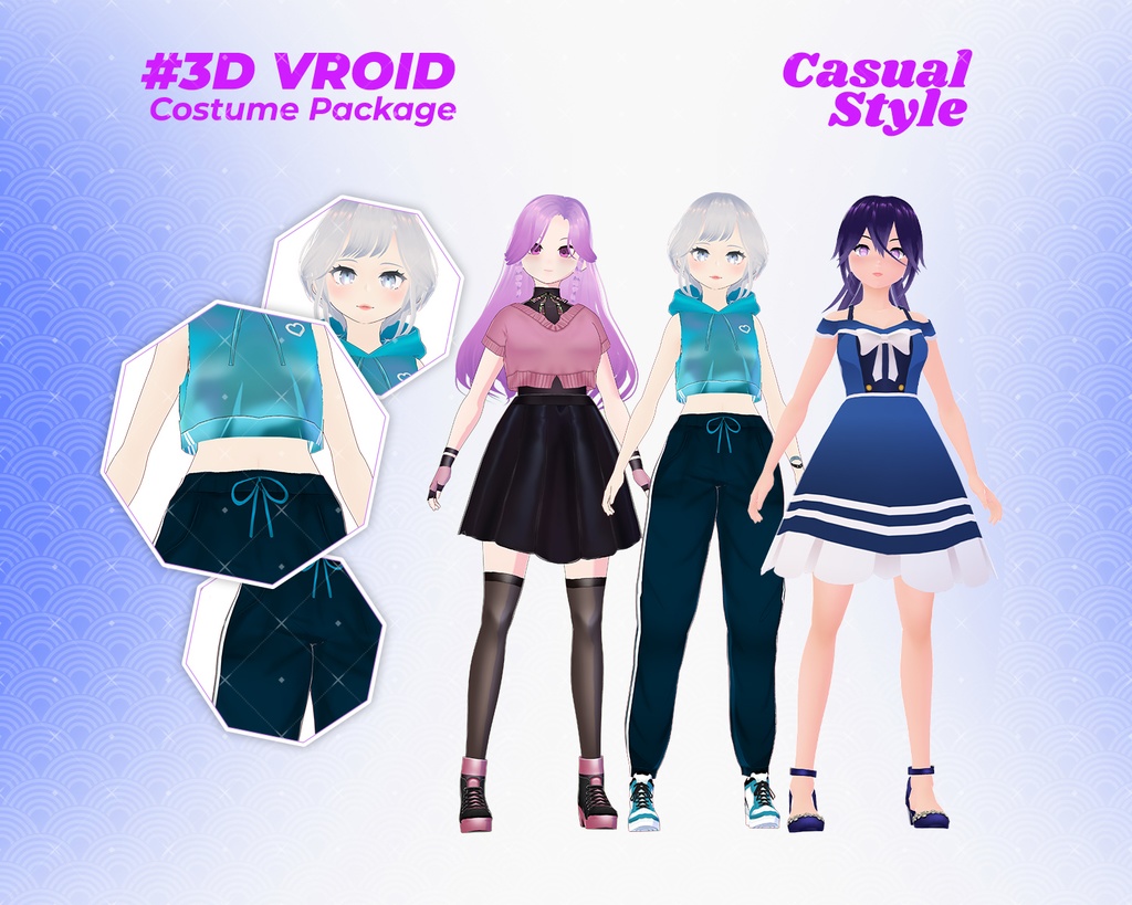 3D VRoid Casual Outfit Pack Edgy, Sporty & Cute Dress Style for VRoid Models | VRoid Clothes, VRoid Costume, VRoid Fashion