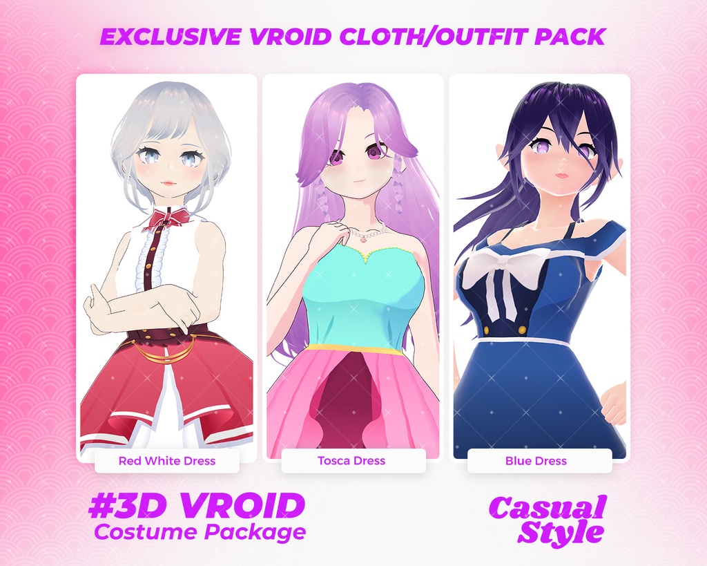 3D VRoid Outfit Pack Colorful Sweet Casual Clothes for VRoid Models | VRoid Dresses, VRoid Fashion, VTuber Outfit
