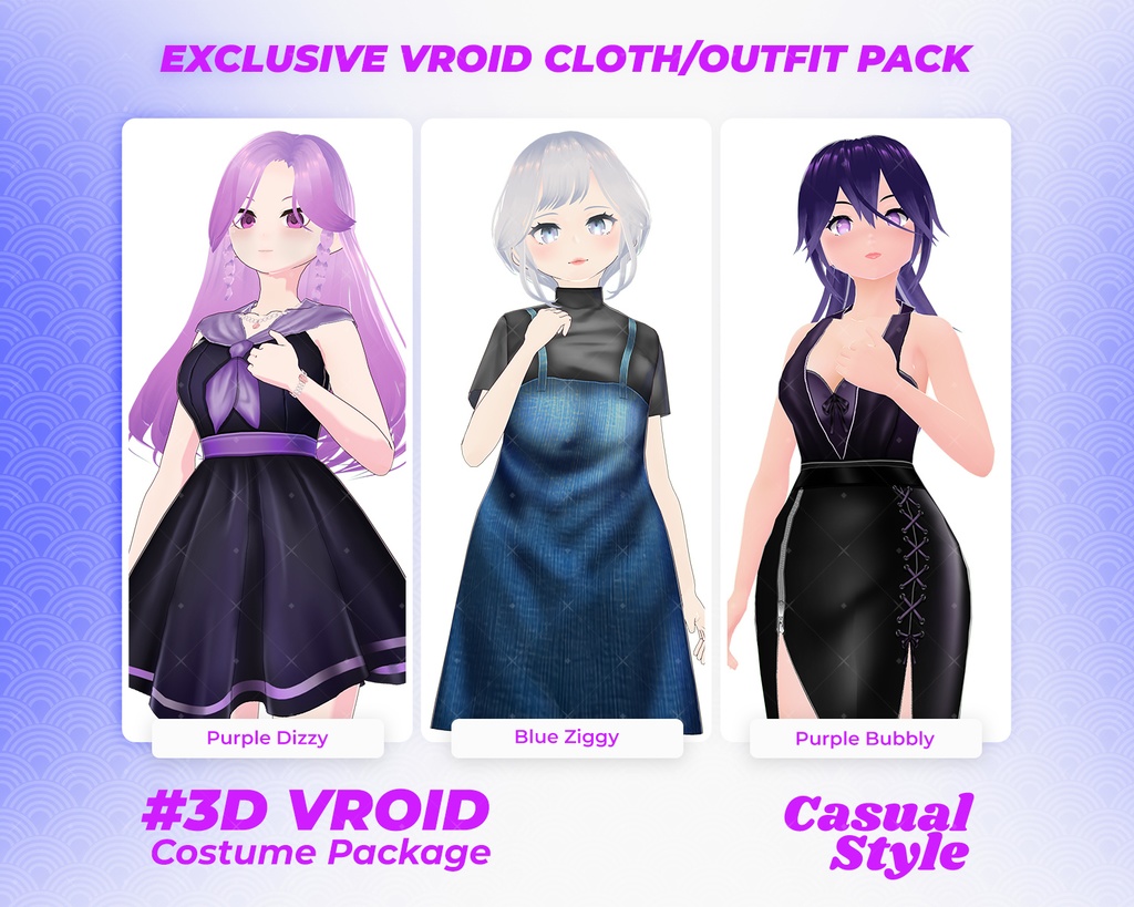 3D VRoid Outfit Pack Elegant & Edgy Casual Clothes for VRoid Models | VRoid Dresses, VRoid Dark Fashion, VRoid Chic Wear