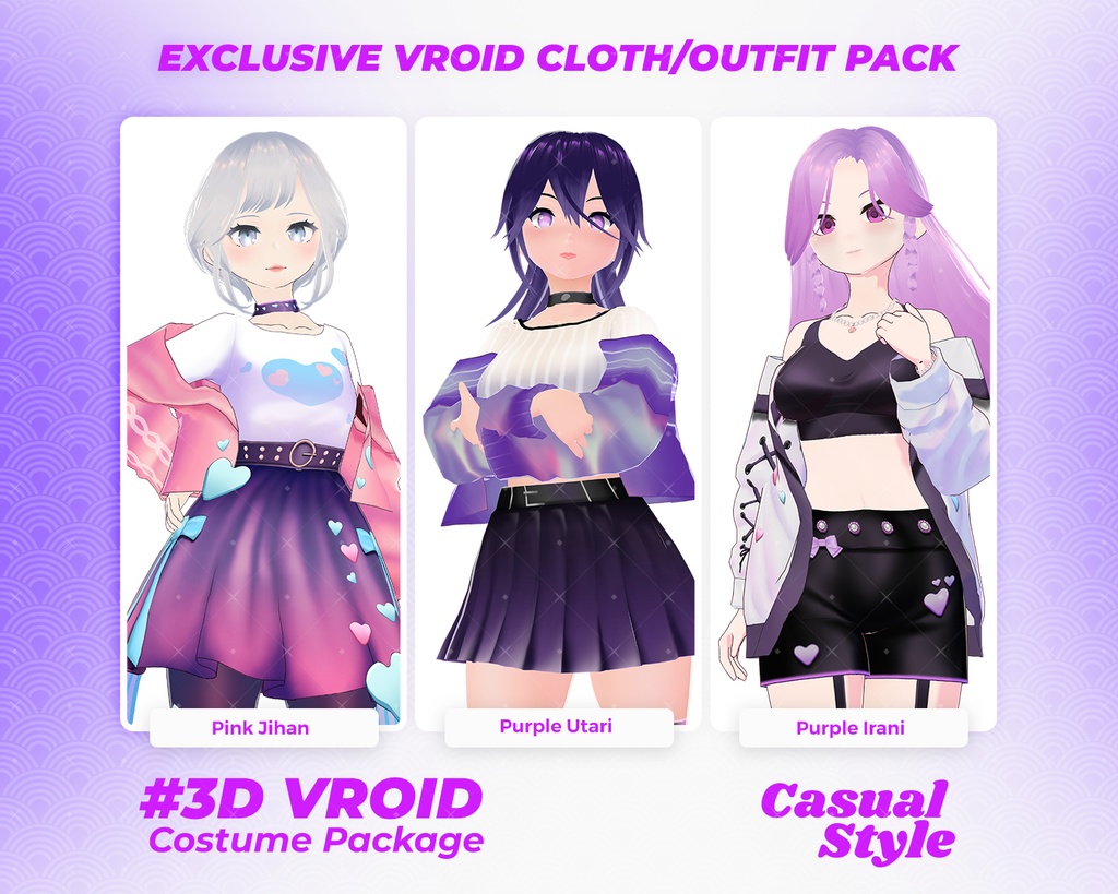 3D VRoid Outfit Pack Vibrant & Cute Casual Wear for VRoid Models | VRoid Clothes, VRoid Costume, VRoid Fashion