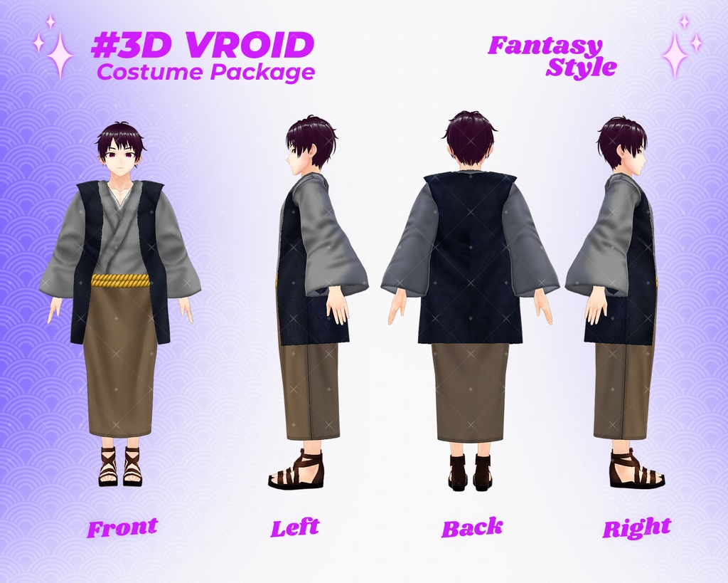 3D VRoid Outfit Pack Japanese Warrior & Traditional Fantasy Male Costumes | VRoid Samurai Clothes, VRoid Armor, Ninja Style Outfit