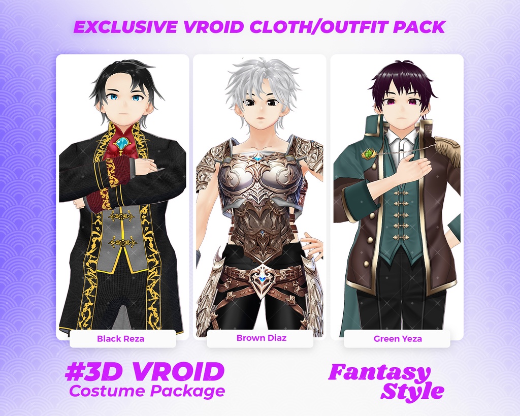 3D VRoid Outfit Pack Noble Warrior & Aristocrat Fantasy Clothes for VRoid Male Models | VRoid Medieval Costume, Royal Fashion, VRoid Armor Set