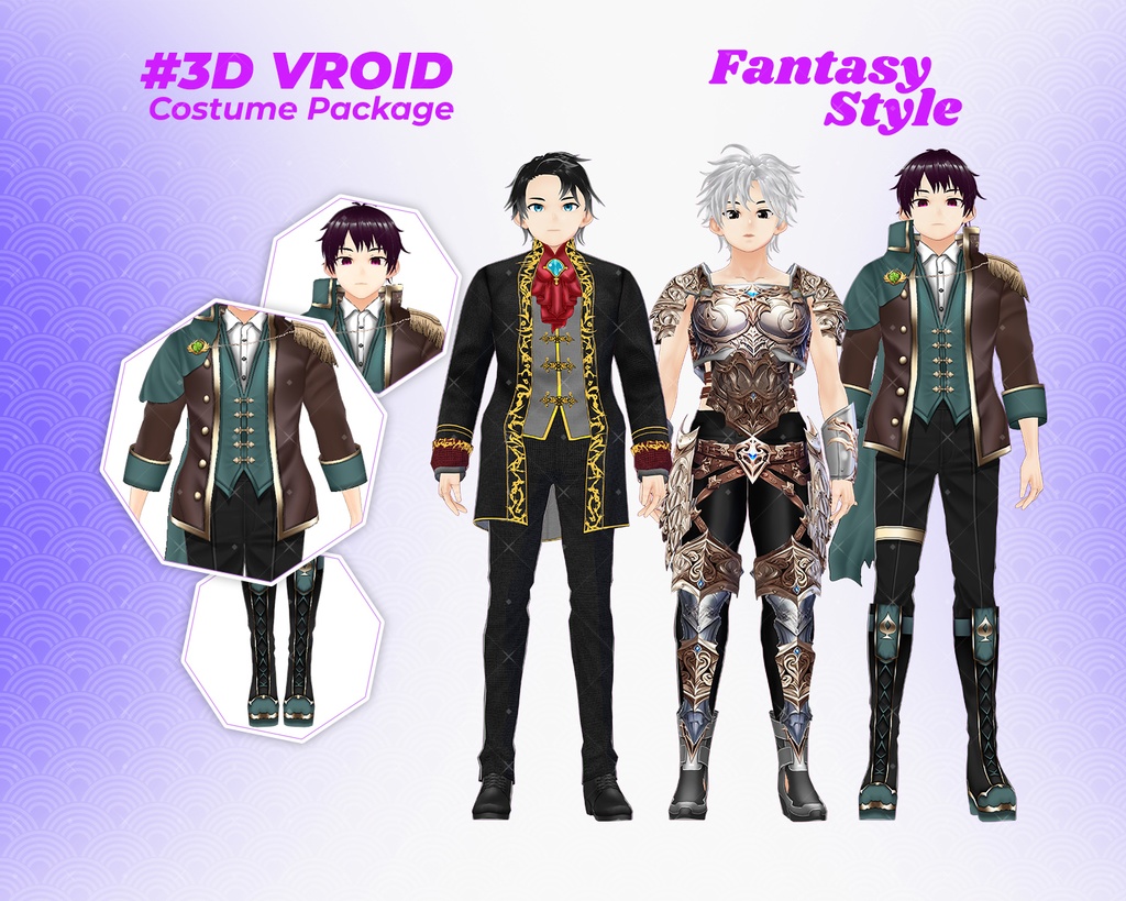 3D VRoid Outfit Pack Noble Warrior & Aristocrat Fantasy Clothes for VRoid Male Models | VRoid Medieval Costume, Royal Fashion, VRoid Armor Set