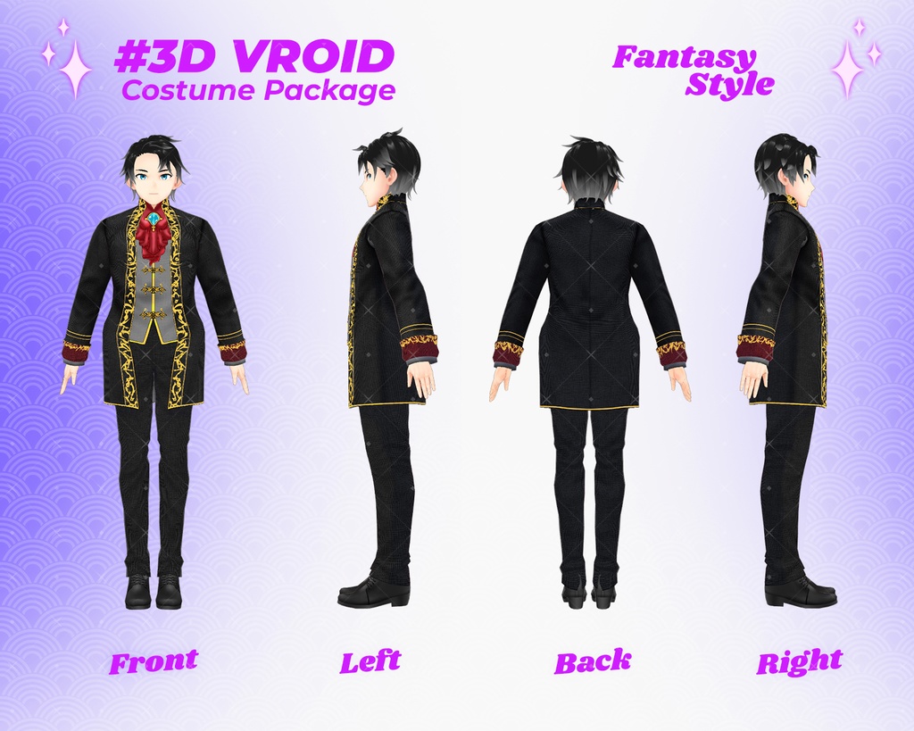 3D VRoid Outfit Pack Noble Warrior & Aristocrat Fantasy Clothes for VRoid Male Models | VRoid Medieval Costume, Royal Fashion, VRoid Armor Set