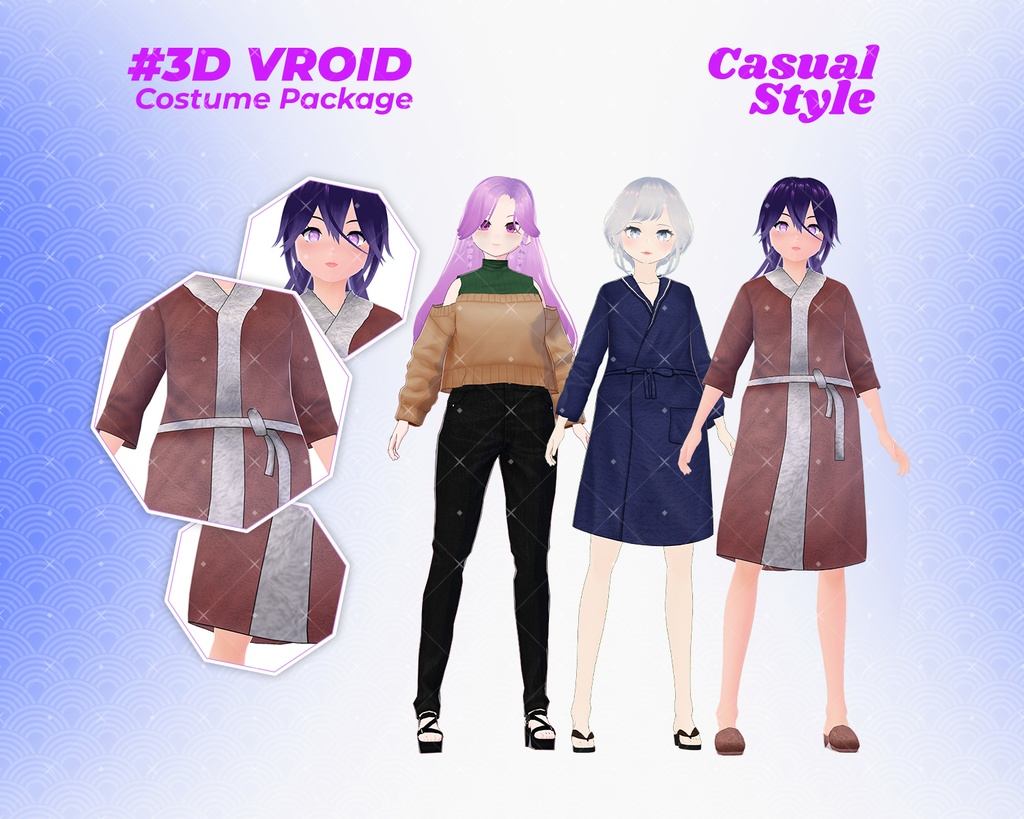 3D VRoid Outfit Pack Comfy Sweaters & Cozy Bathrobes for VRoid Models | VRoid Clothes, VRoid Fashion, VTuber Loungewear