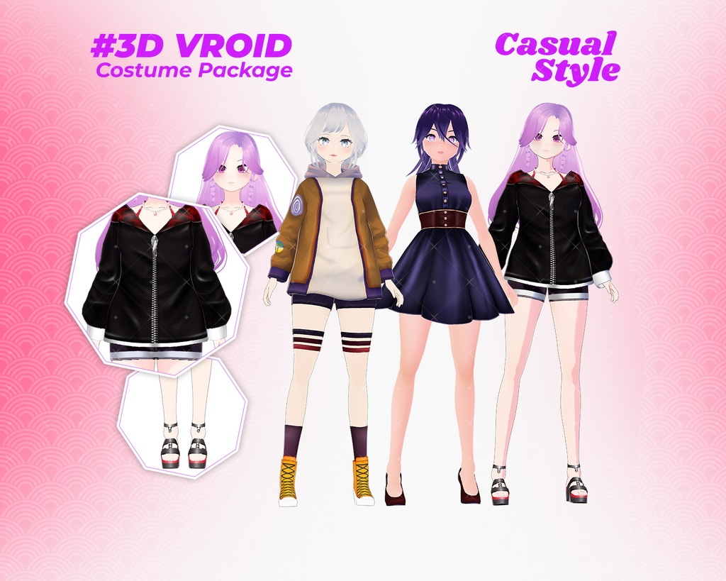 3D VRoid Outfit Pack Urban Street & Stylish Casual Looks for VRoid Models | VRoid Hoodies, VRoid Dress, VRoid Streetwear