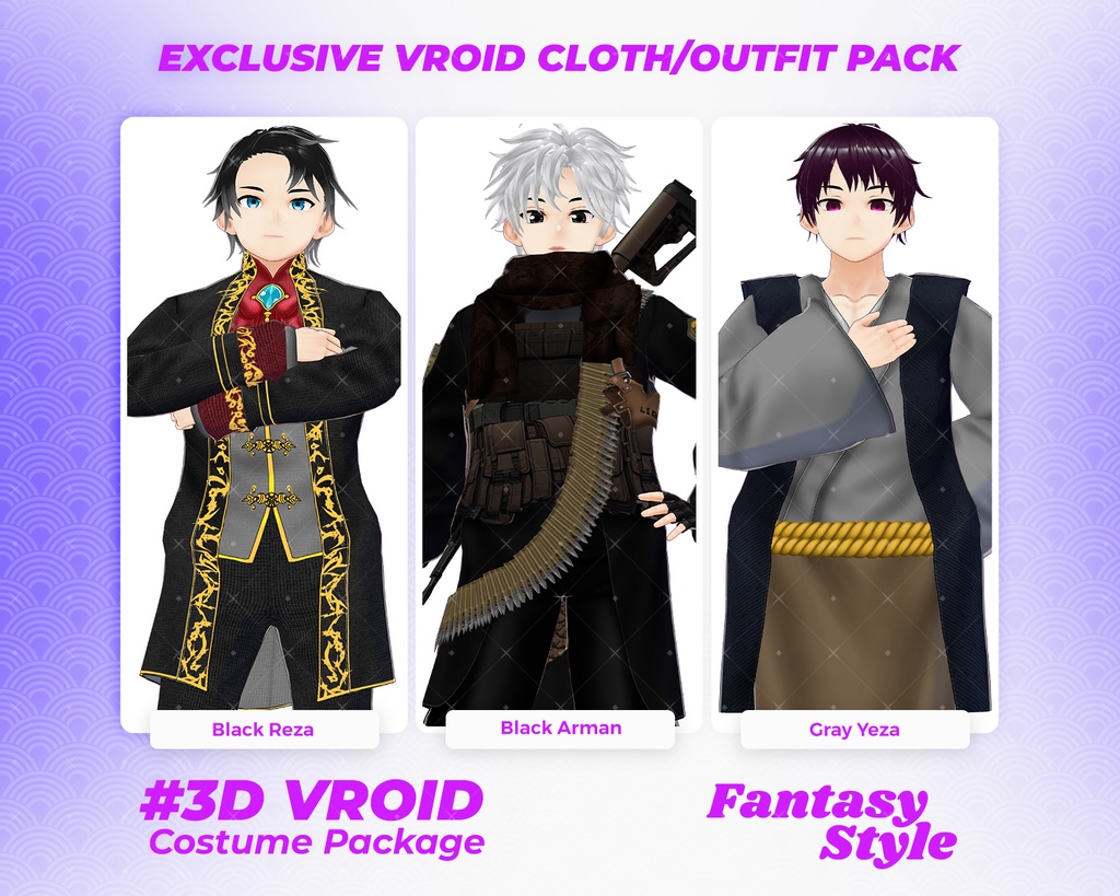 3D VRoid Outfit Pack Noble, Tactical & Monk-Inspired Fantasy Clothes for VRoid Male Models | VRoid Clothes, VRoid Costume, VRoid Fashion