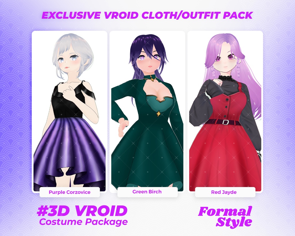 3D VRoid Outfit Pack Elegant & Graceful Formal Dresses for VRoid Models | VRoid Clothes, VRoid Costume, VRoid Fashion