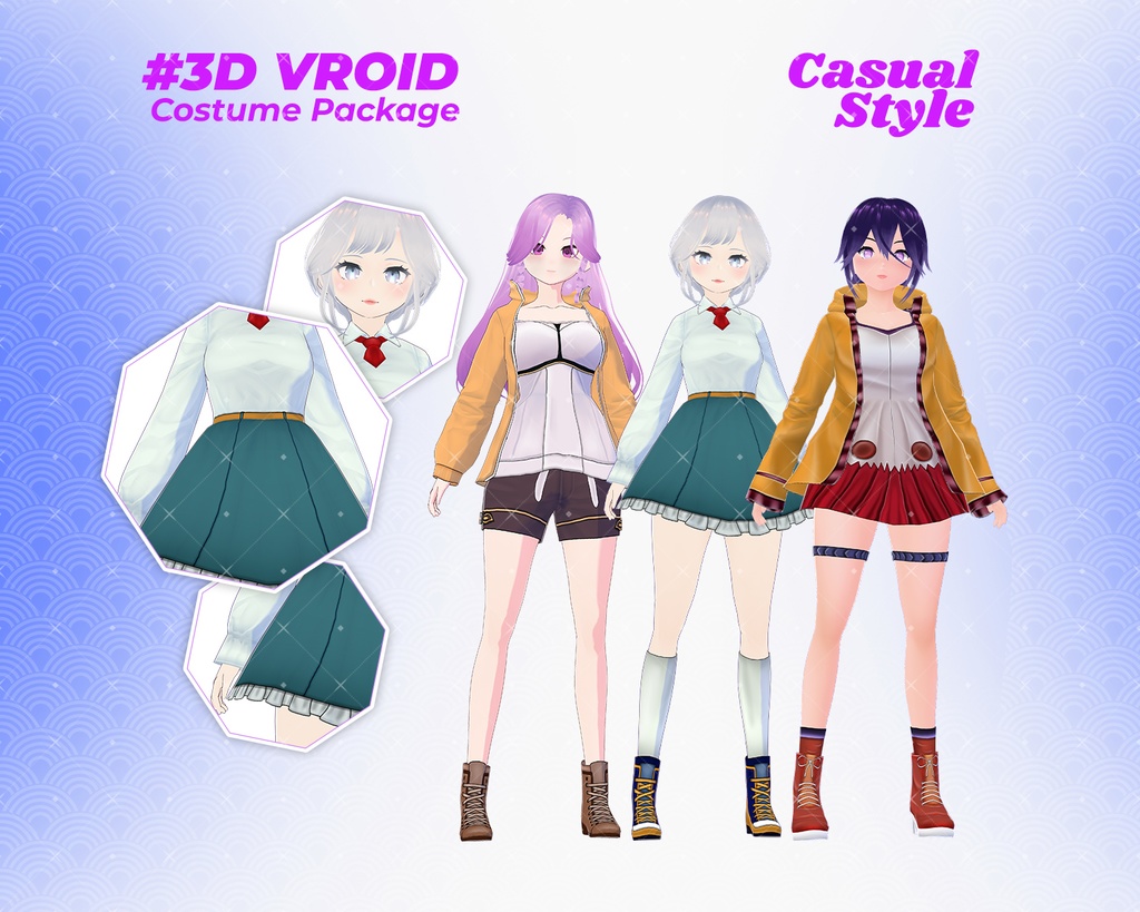 3D VRoid Outfit Pack Playful & Smart Casual School-Inspired Clothes for VRoid Models | VRoid Clothes, VRoid Costume, VRoid Fashion