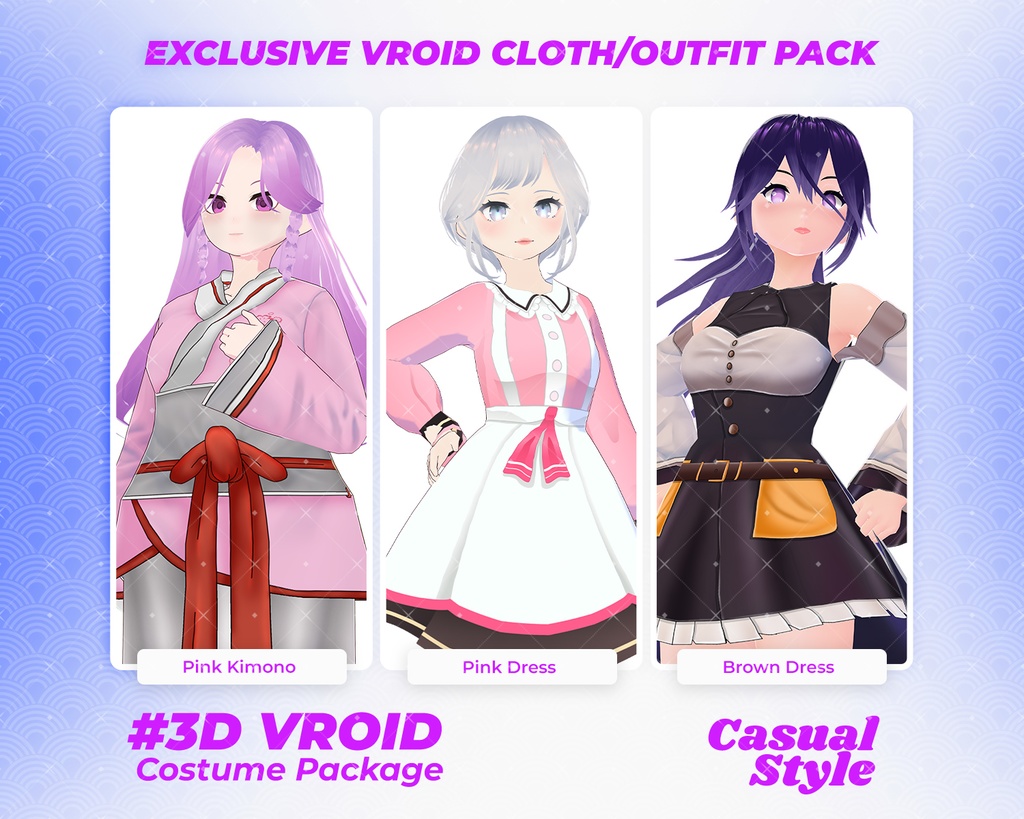 3D VRoid Outfit Pack Sweet & Vintage Casual Outfits with Kimono Touch for VRoid Models | VRoid Clothes, VRoid Costume, VRoid Fashion