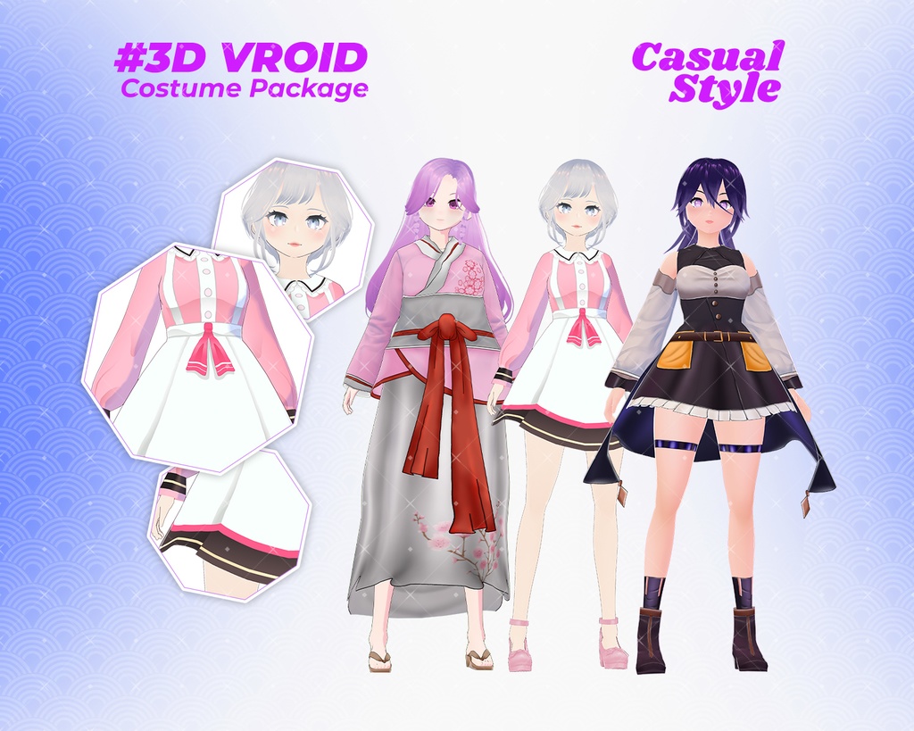 3D VRoid Outfit Pack Sweet & Vintage Casual Outfits with Kimono Touch for VRoid Models | VRoid Clothes, VRoid Costume, VRoid Fashion
