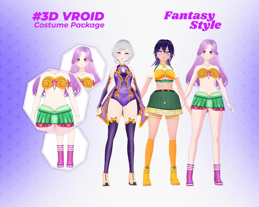 3D VRoid Outfit Pack Unique & Bold Fantasy Clothes for VRoid Models | VRoid Clothes, VRoid Costume, VRoid Fashion