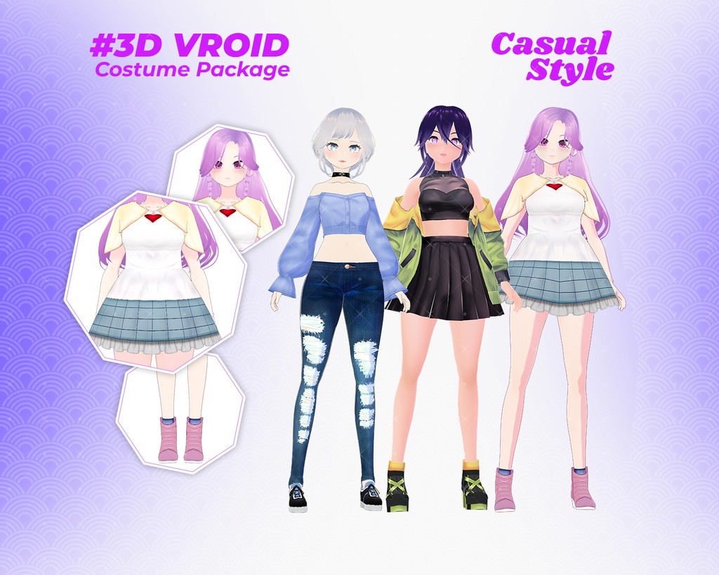 3D VRoid Outfit Pack Modern & Relaxed Casual Clothes for VRoid Models | VRoid Clothes, VRoid Costume, VRoid Fashion
