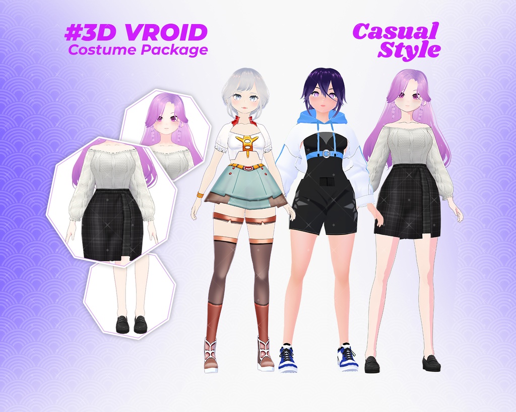 3D VRoid Outfit Pack Stylish & Playful Casual Clothes for VRoid Models | VRoid Clothes, VRoid Costume, VRoid Fashion
