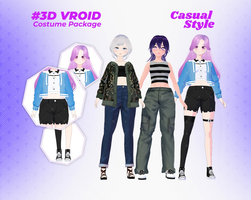 3D VRoid Outfit Pack Cool & Edgy Street Casual Clothes for VRoid Models | VRoid Clothes, VRoid Costume, VRoid Fashion